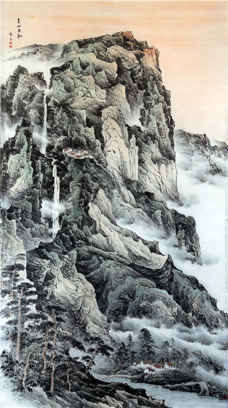 青山古韵220cmx120cm -山水国画-冰雪国画-门家夫国画网