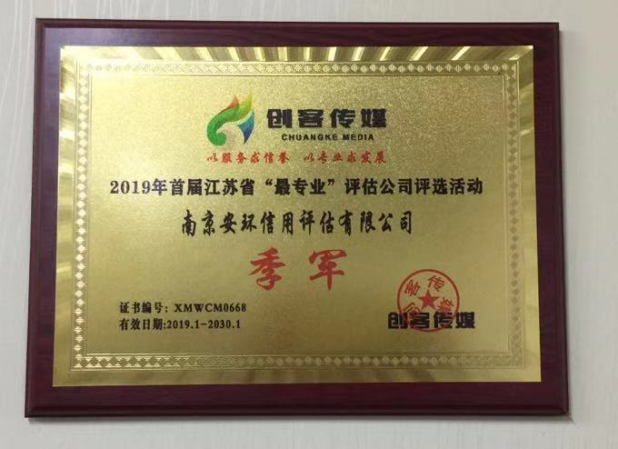2019年首届江苏省“最专业”评估公司