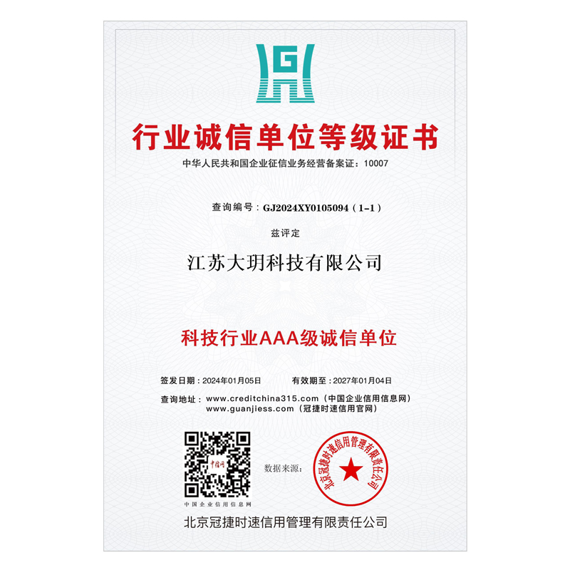 行业诚信单位等级证书