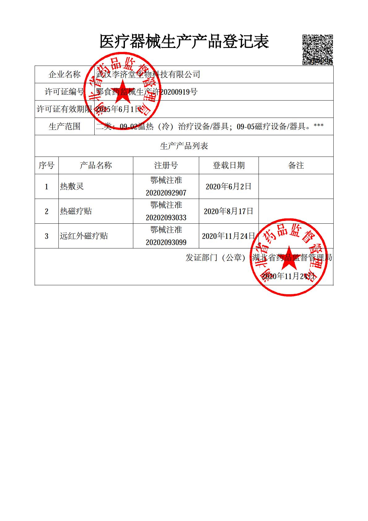 二类医疗器械产品登记表